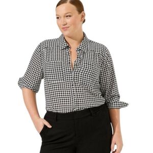 NWT 2X Torrid Madison Georgette Houndstooth Button-Up Long Sleeve Shirt